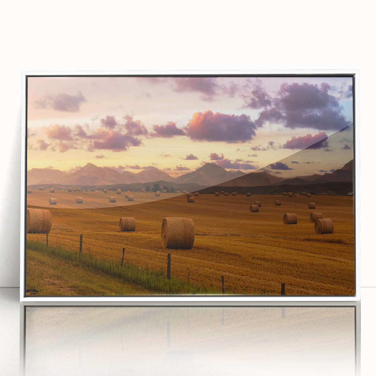 Framed acrylic print of a serene Alberta landscape in pastel shades, ideal for nursery wall art.