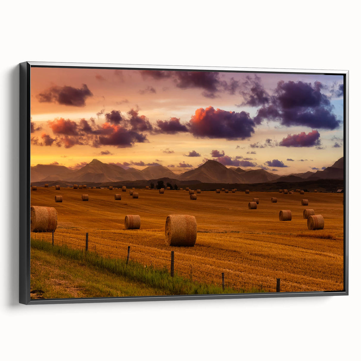 Black and white framed canvas of Alberta, Canada landscape, ideal for bedroom wall art.