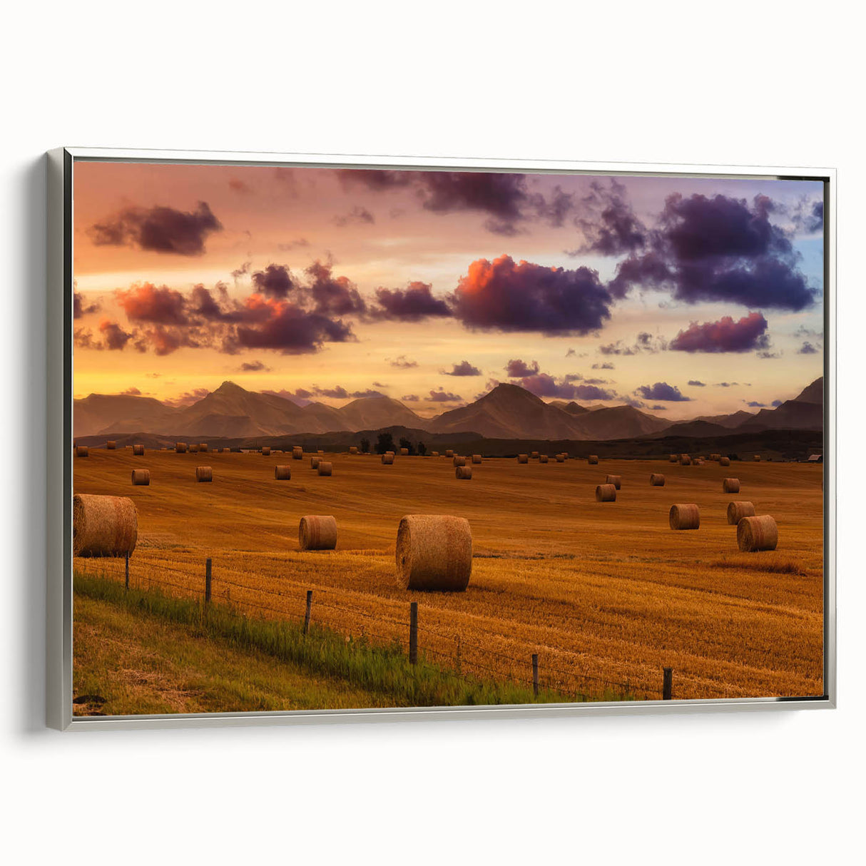 Landscape art painting of Alberta, Canada, featuring colorful hues on a framed canvas, ideal for living room decor.