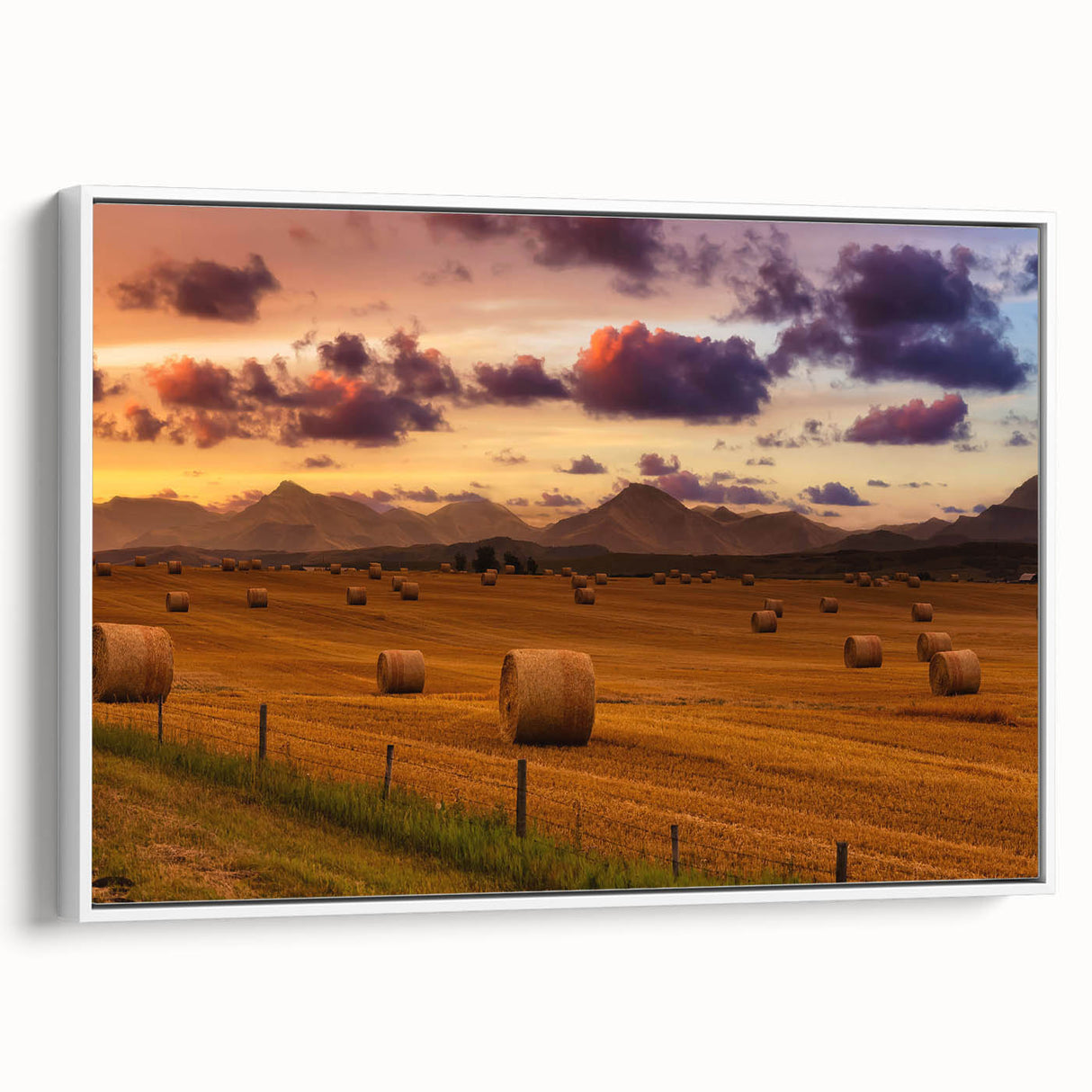 Vintage poster art of Alberta scenery on a framed canvas with colorful accents, ideal for living room decor.