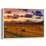 Vintage poster art of Alberta scenery on a framed canvas with colorful accents, ideal for living room decor.