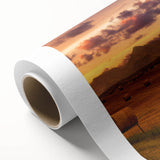 Art deco poster of Alberta, Canada scenery on rolled canvas, featuring muted earth tones, ideal for nursery wall art.