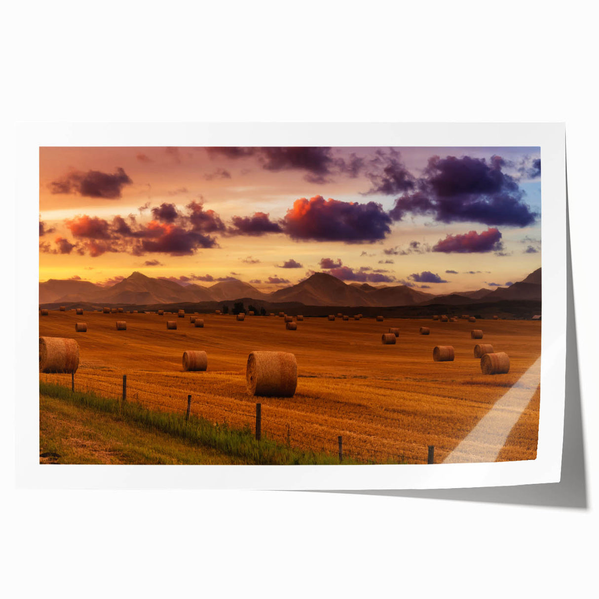 Serene Alberta landscape on a rolled print, featuring muted earthy green and blue tones, ideal for art wall dining room.