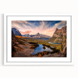 Abstract art print of British Columbia scenery in muted earth tones on a framed white mat.