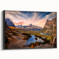 Black and white framed canvas of British Columbia landscape, suitable for bedroom decor.