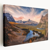 Landscape painting of British Columbia on stretched canvas, featuring muted green and blue tones.