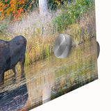 Large abstract wall art of Ontario scenery in muted earth tones on acrylic glass, suitable for dining room ambiance.