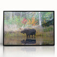 Large abstract wall art depicting a serene Ontario scenery in muted earth tones on a framed acrylic.