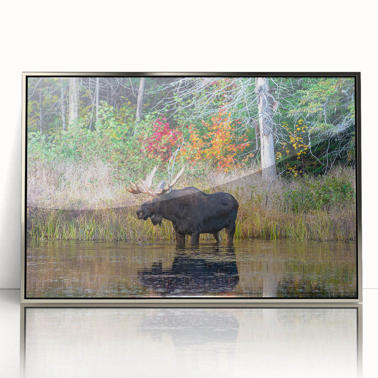 Mid-century modernist art depicting Ontario scenery in silver acrylic frame, ideal for nursery wall decor.