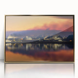 Framed acrylic print of a Saskatchewan landscape in muted earth tones, ideal for modern art wall decor.