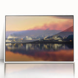 Acrylic print of a serene Saskatchewan landscape, framed in white, ideal for modern nursery decor.