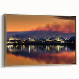 Framed canvas depicting a serene Saskatchewan landscape in muted greens and blues, ideal for bedroom wall art.