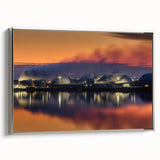 Landscape art painting of Saskatchewan scenery on a framed canvas with a silver border, featuring muted earth tones.