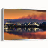 Extra large vintage poster art of a Saskatchewan scenery on a white framed canvas, featuring muted earth tones.