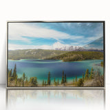 Mid-century modernist art depicting Yukon scenery in muted earth tones on a framed acrylic print.