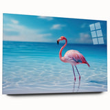 Large abstract wall art of Caribbean scenery in vibrant blue and green tones on acrylic glass.