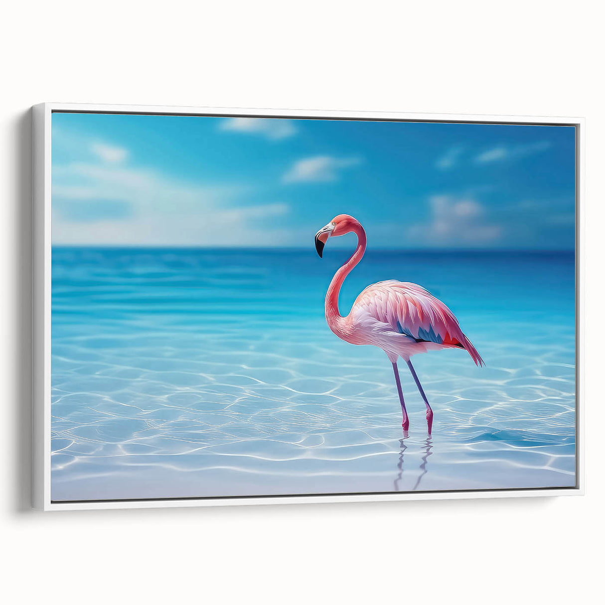 Vintage poster art depicting a Caribbean Aruba scenery on a framed canvas, with vibrant colors, ideal for living room decor.