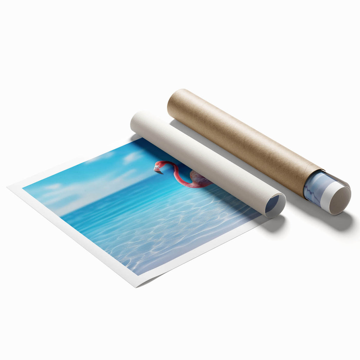 Extra large rolled print depicting vibrant Caribbean scenery with lush florals, ideal for classy bathroom wall art.