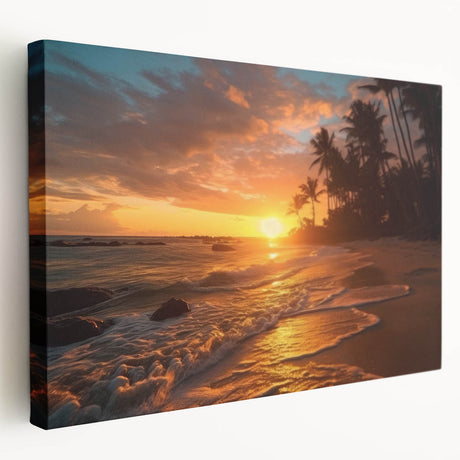 Caribbean Bahamas landscape on stretched canvas, featuring vivid blue and green hues, ideal for kitchen wall art.
