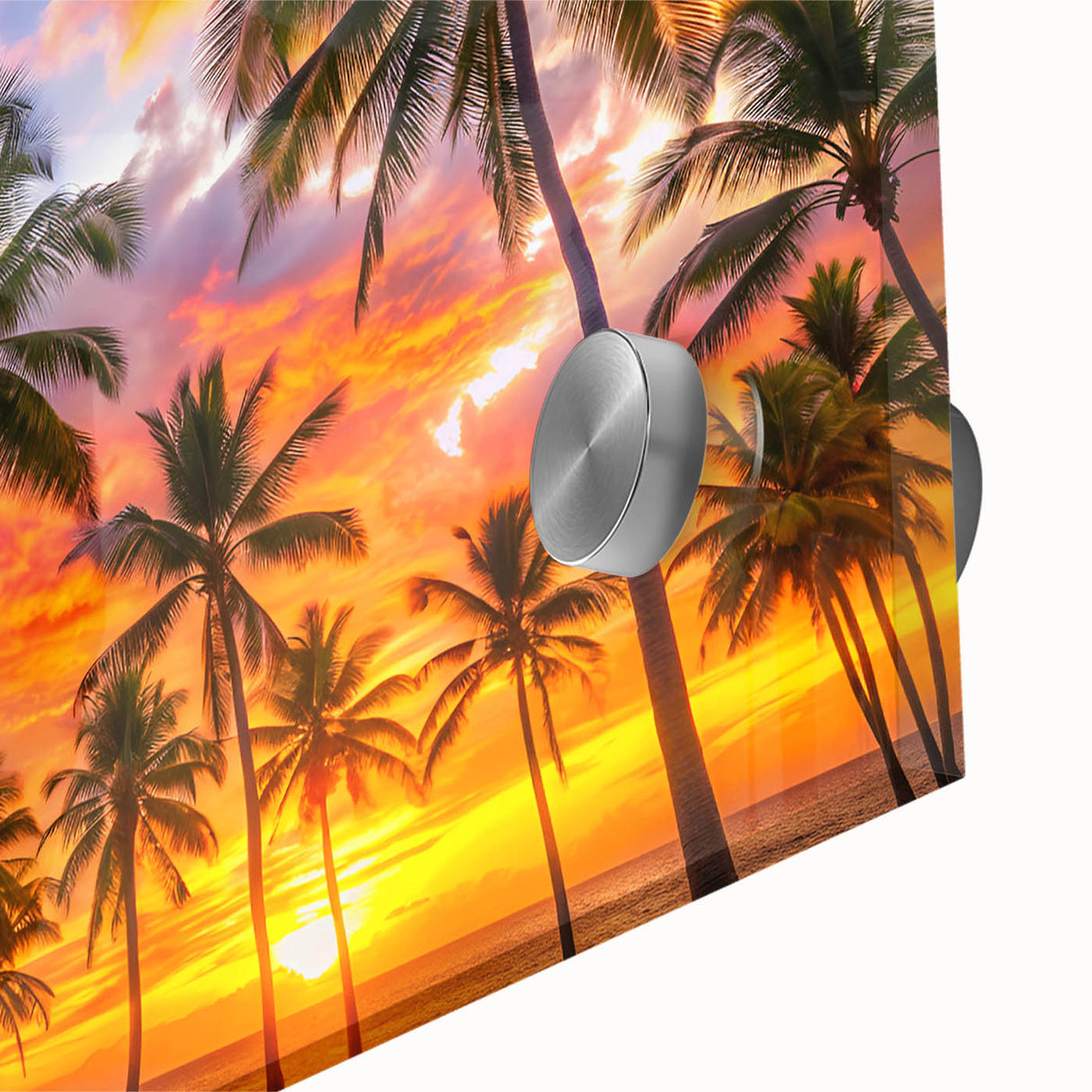 Large abstract wall art of a Caribbean Barbados scenery in vibrant colors on acrylic glass, ideal for dining room decor.