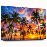 Large abstract wall art of Caribbean scenery in vibrant blue and green tones on acrylic glass.