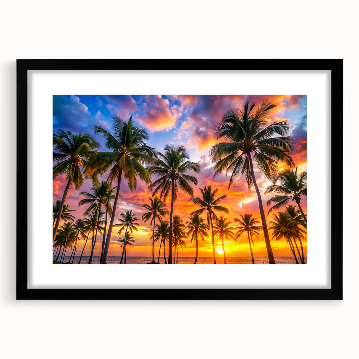 Extra large, textured abstract art print depicting vibrant Caribbean scenery on a framed black mat.