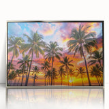 Framed acrylic print of a Caribbean Barbados scenery in muted blue and green tones, ideal for modern art wall decor.