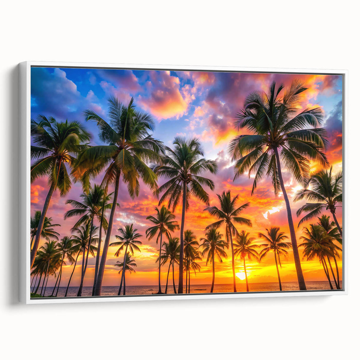 Vintage poster art of a Caribbean Barbados scenery on a framed canvas, featuring vibrant colorful art.
