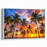 Vintage poster art of a Caribbean Barbados scenery on a framed canvas, featuring vibrant colorful art.