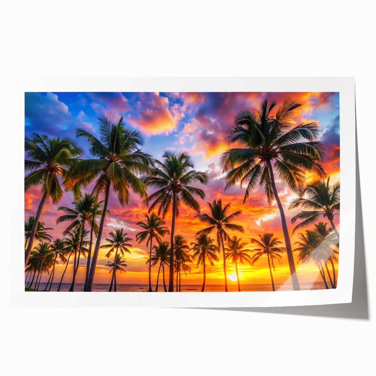 Extra large rolled print of a Caribbean scenery with vibrant blue and green tones, ideal for art wall dining room.