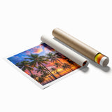 Extra large rolled print of a serene Caribbean Barbados scenery with vibrant floral elements.