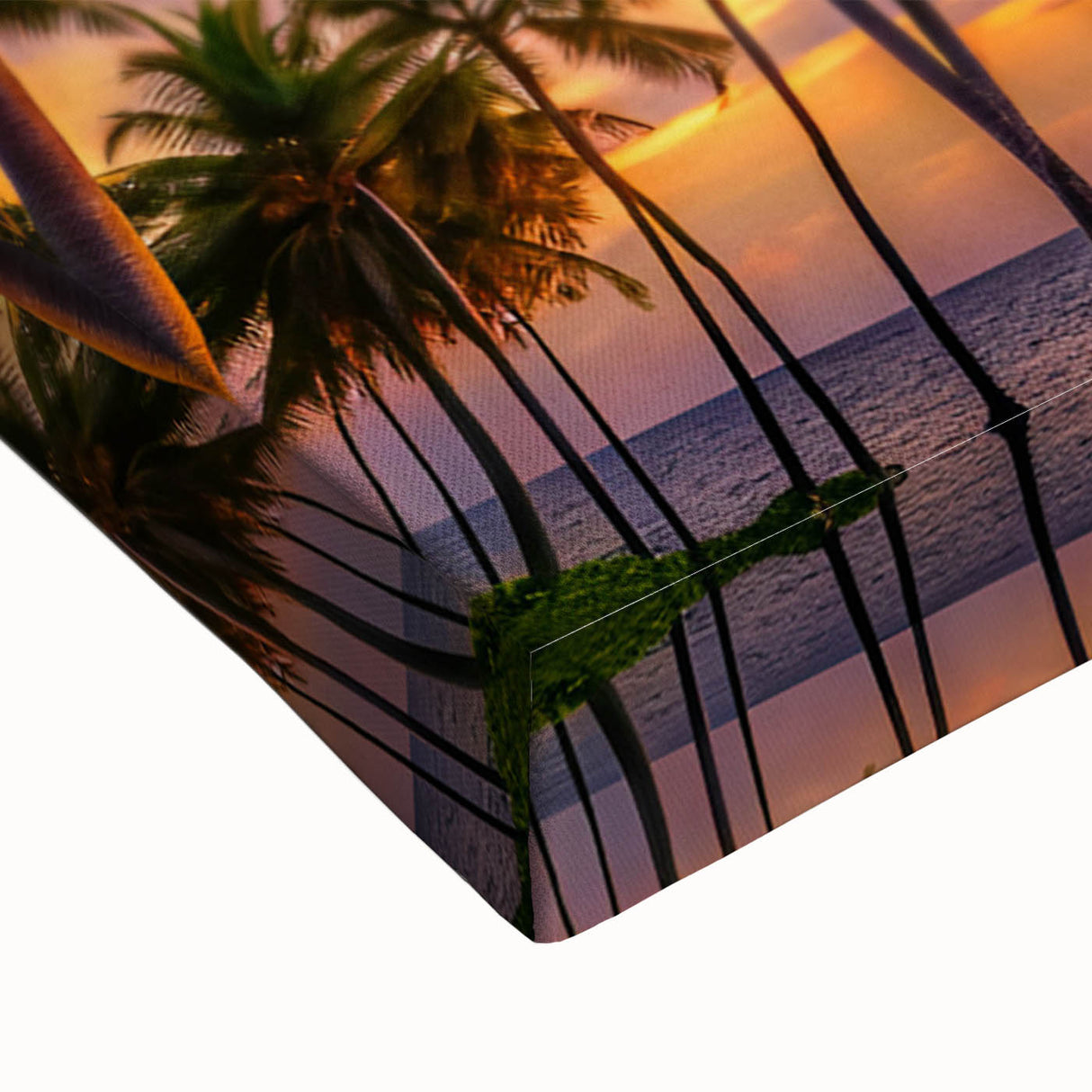 Large art of a black and white Caribbean landscape on stretched canvas, ideal for bedroom wall decor.