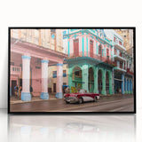 Large abstract wall art featuring a Caribbean Cuba scenery in muted earth tones on a framed acrylic.