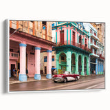 Vintage poster art of a Caribbean Cuban scene on extra large framed canvas.