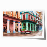 Extra large rolled print of a Caribbean scenery with vibrant floral elements, ideal for dining room wall art.