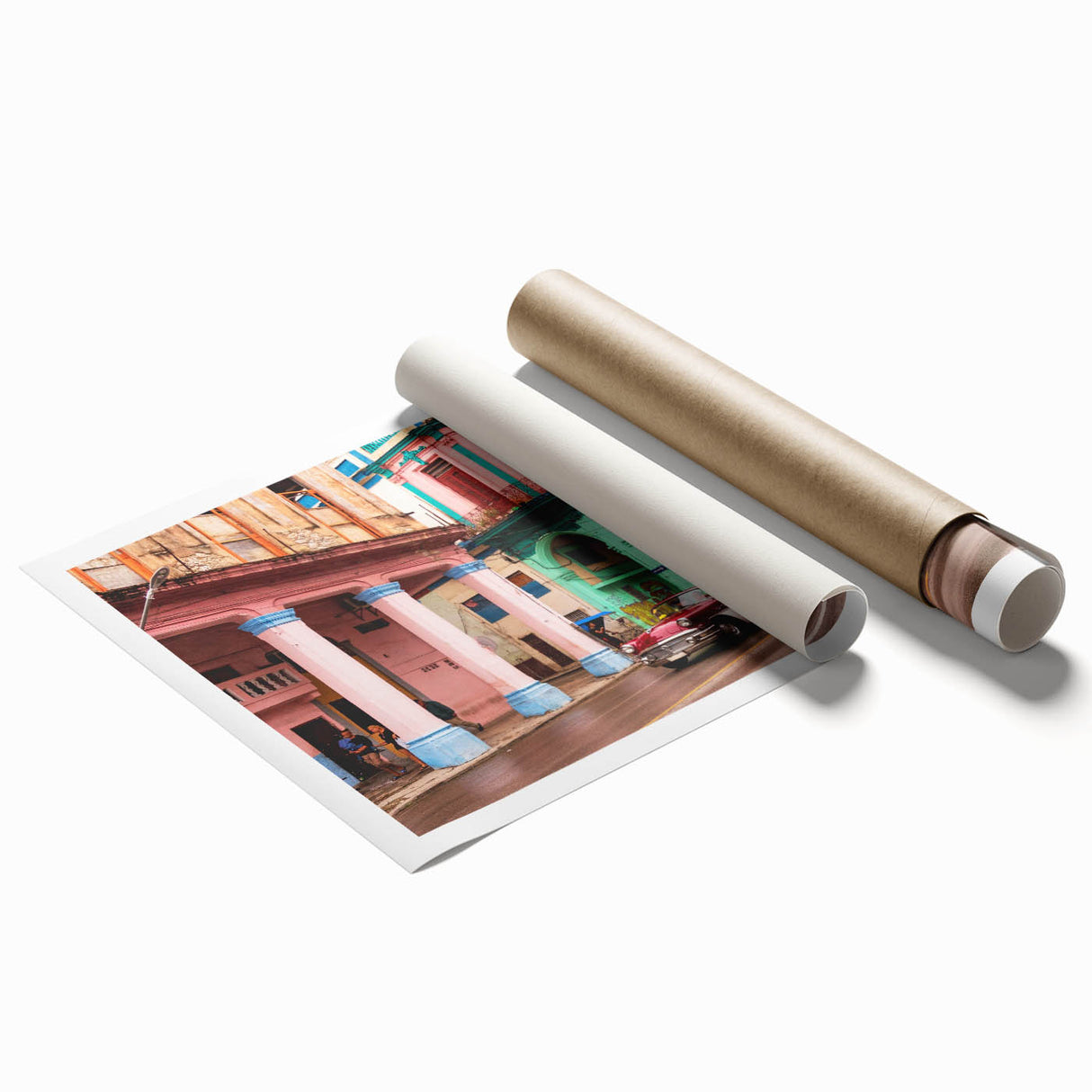 Extra large rolled print of a Caribbean scenery with vibrant floral elements, ideal for classy bathroom wall art.