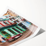 Extra large wall art featuring line art flowers with vibrant Caribbean scenery on a rolled print.