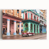 Black and white stretched canvas featuring a vintage Caribbean Cuba landscape, ideal for kitchen wall art or bedroom decor.