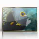 Art deco poster of a Caribbean scenery in Puerto Rico, with vibrant blue and green tones on a framed acrylic.