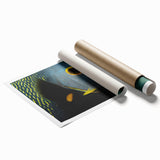 Extra large rolled print of a Puerto Rican landscape with vibrant floral elements, suitable for classy bathroom decor.