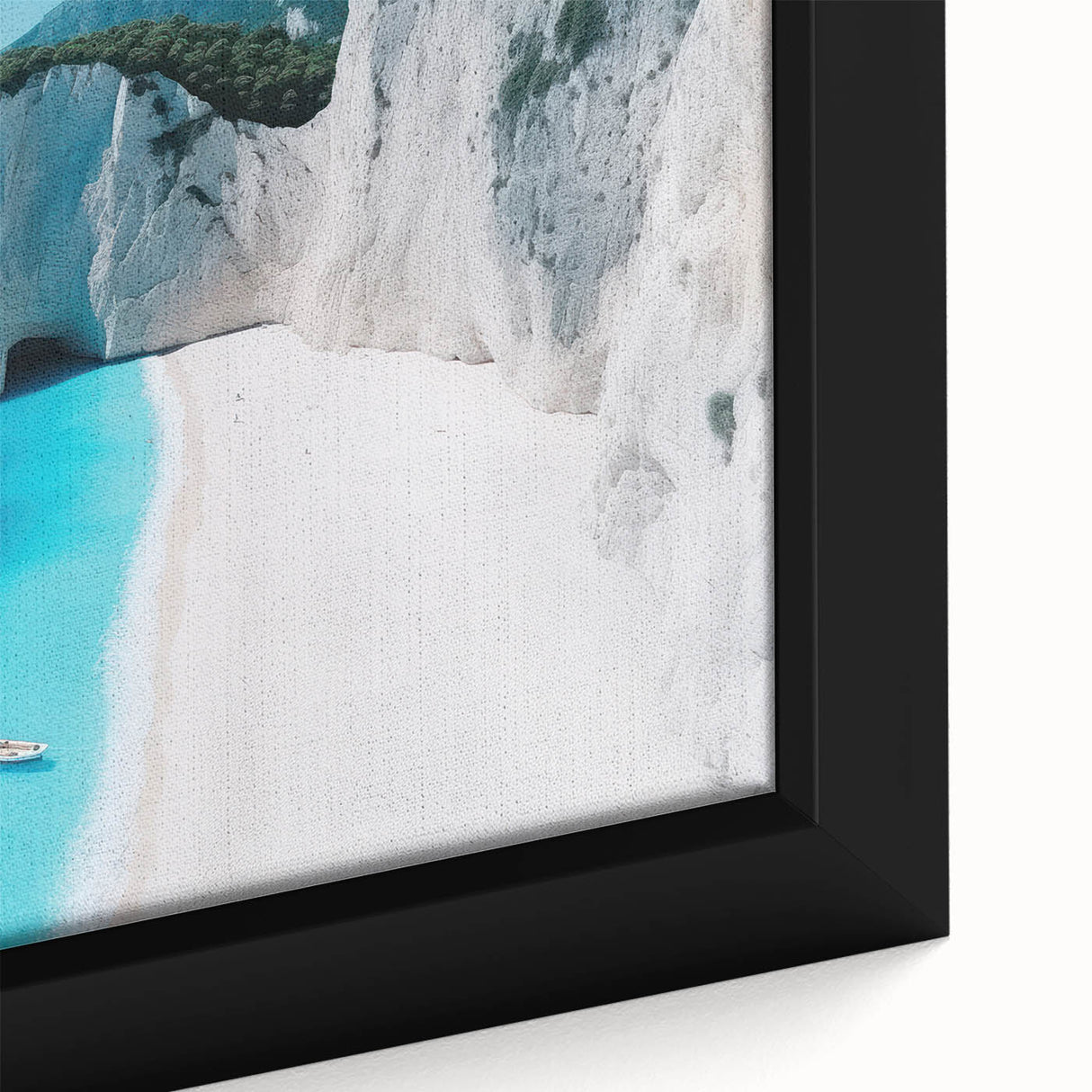 Framed canvas of a Caribbean beach scene in vibrant colors, textured surface, ideal for living room decor.