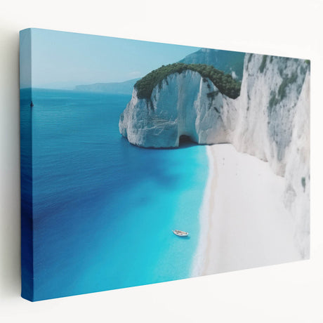 Caribbean Virgin Islands landscape on stretched canvas, featuring vibrant blue and green tones, ideal for kitchen wall art.