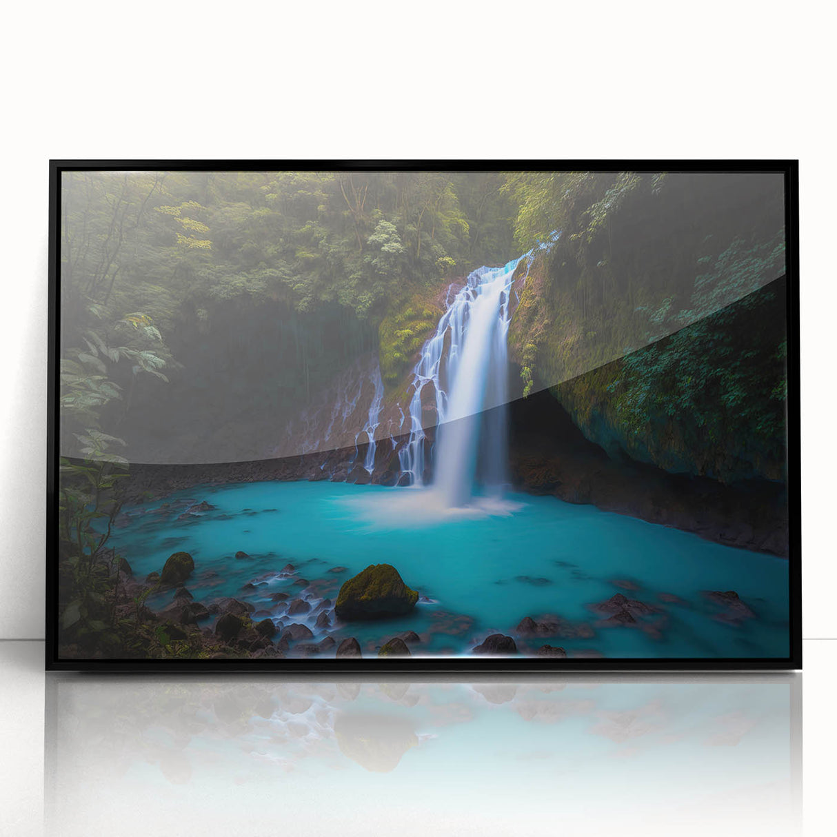 Large abstract wall art depicting a vibrant Costa Rican landscape on a framed acrylic, ideal for modern art wall decor.