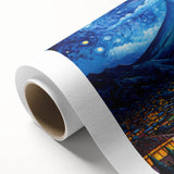 Art Deco style poster of Central American scenery in vibrant green and blue tones, rolled canvas.