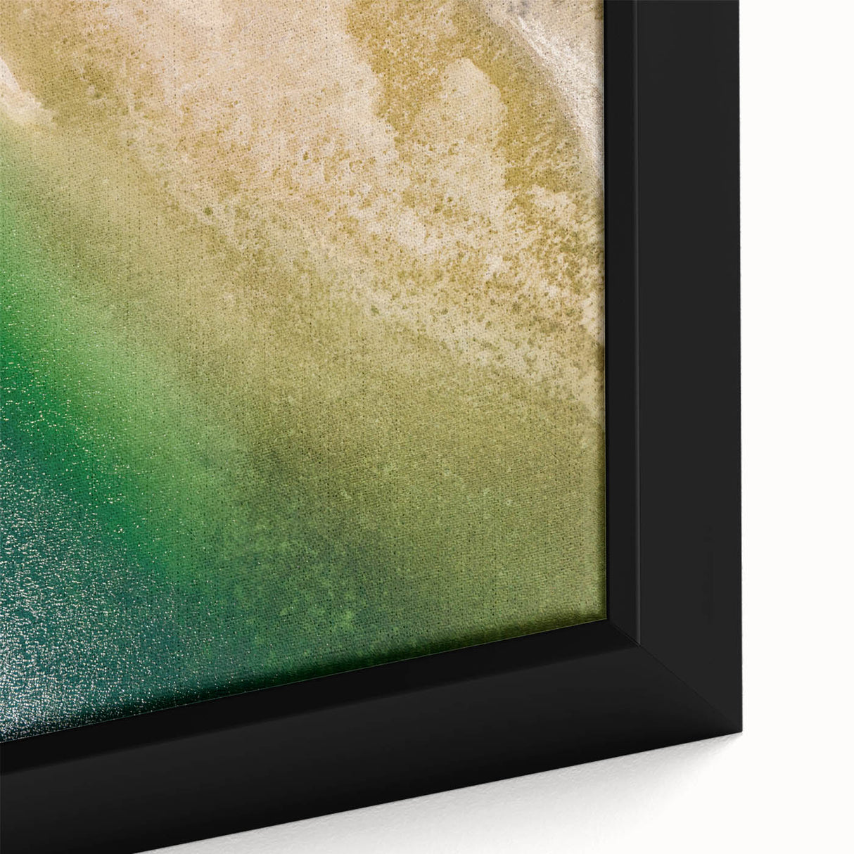 Extra large framed canvas featuring a textured depiction of a Central American scenery in black with colorful elements.