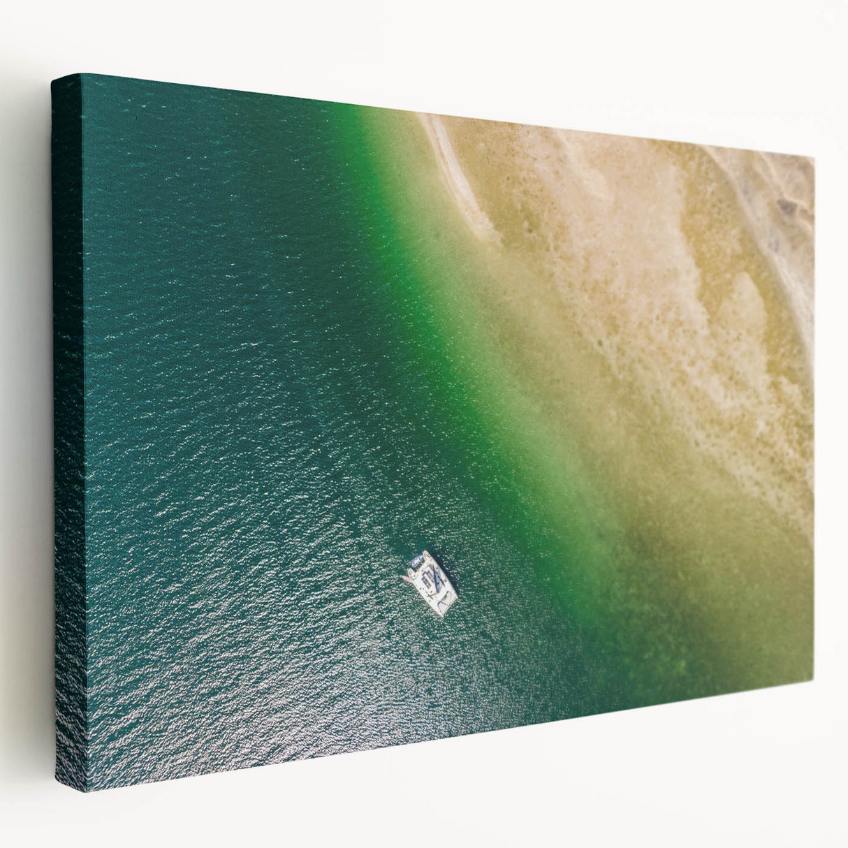 Panama landscape on stretched canvas with lush greenery and water, muted earth tones, ideal for kitchen wall art.