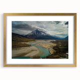 Extra large abstract art print of a European scenery in textured gold frame, ideal for living room decor.