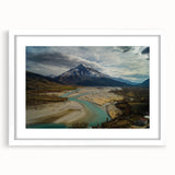 Abstract art print of a European scenery in Albania, featuring muted earth tones on a framed white mat.