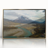 Art Deco poster depicting a scenic Albanian landscape in muted gold and green tones, acrylic framed.