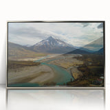 Large acrylic print of a European Albanian scenery in mid-century modernist style, framed in silver.